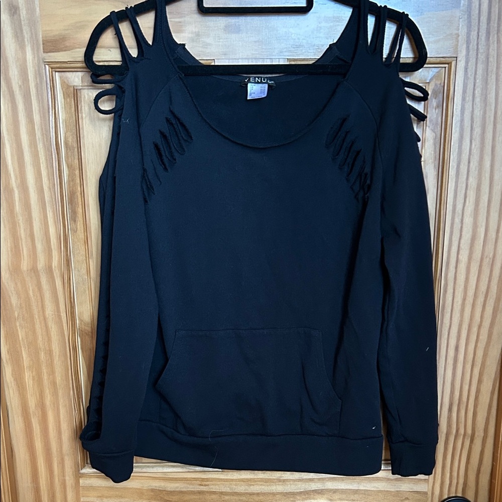 VENUS Black Cut Out Sleeve Sweatshirt - Picture 3 of 10